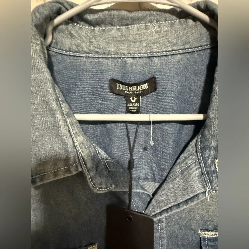 NWT True Religion Men’s Blue Denim Shirt 3XL